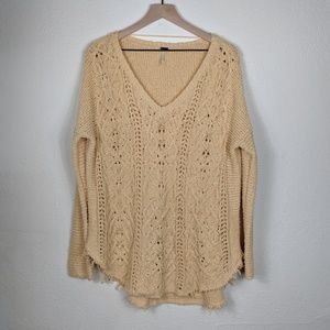 Free People Yellow Knit Sweater Size Large